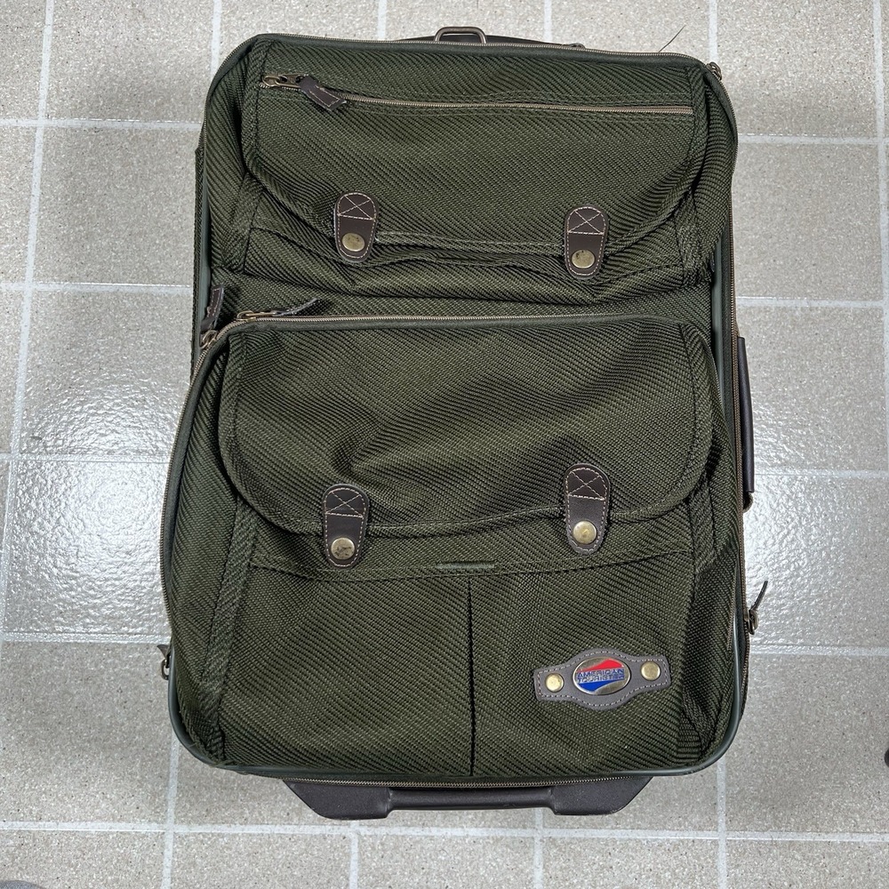 American‎ Tourister Softside Spinner Luggage Green Woven Fabric & Leather